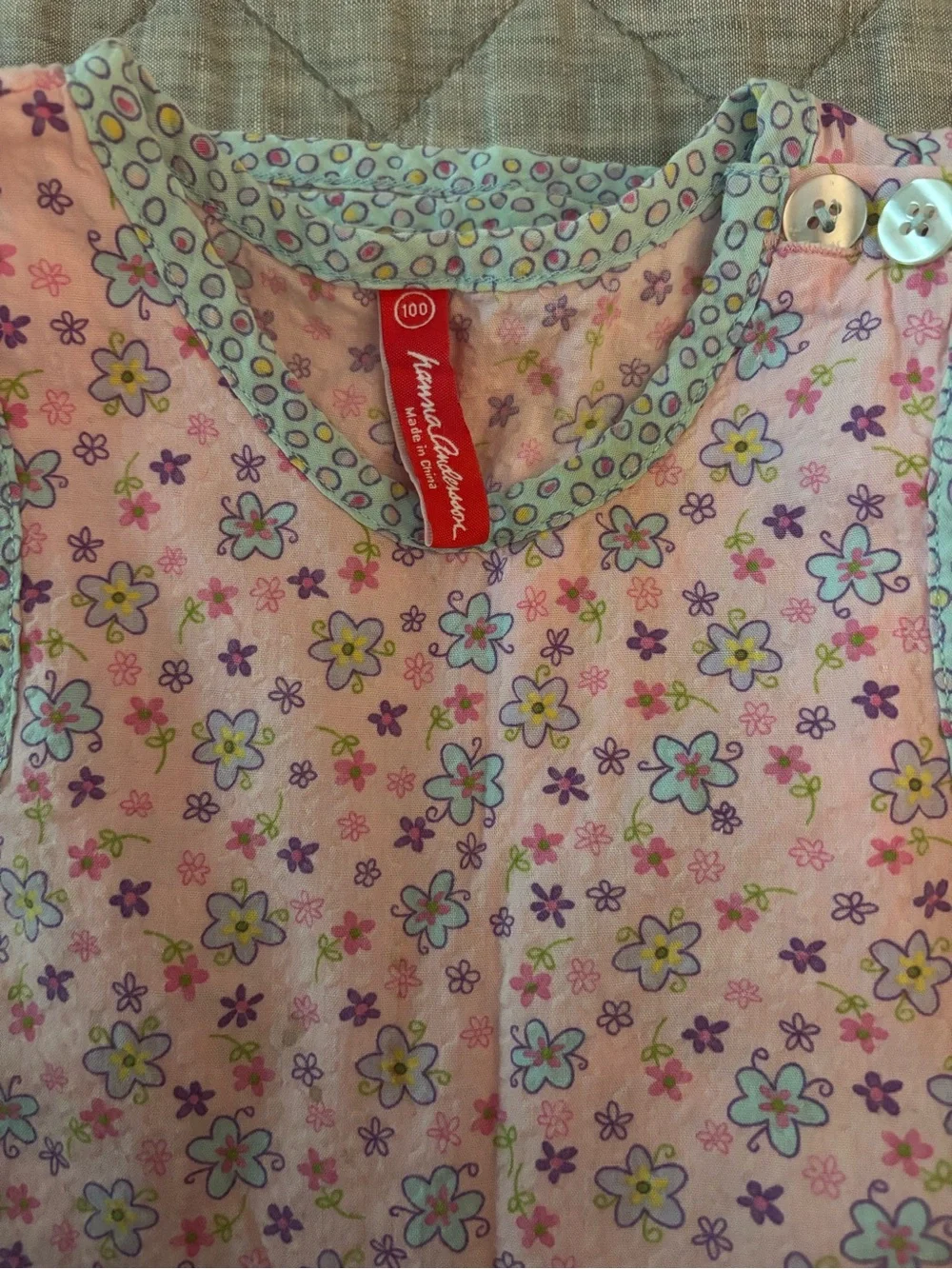Hanna Andersson Pink Floral Sundress with Blue Trim